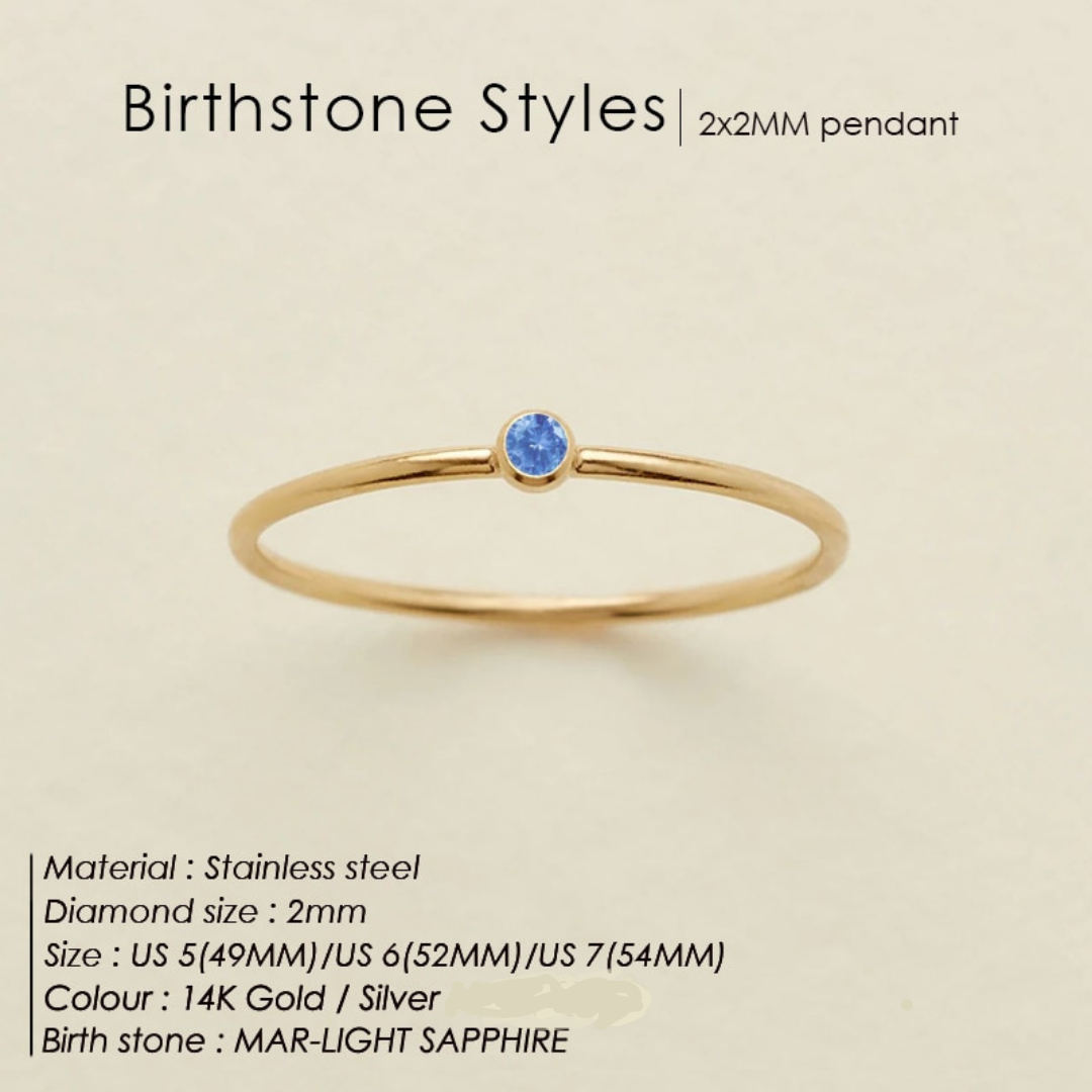 Birthstone Strata Ring - Gold / 5 / March-Light Sapphire The Namely Mine thenamelymine