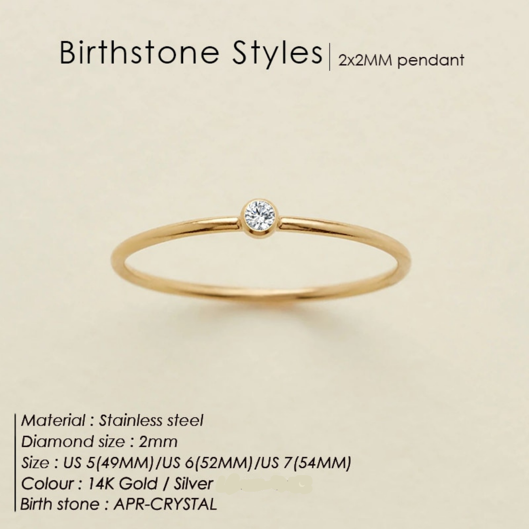 Birthstone Strata Ring - Gold / 5 / April- Crystal Diamond The Namely Mine thenamelymine