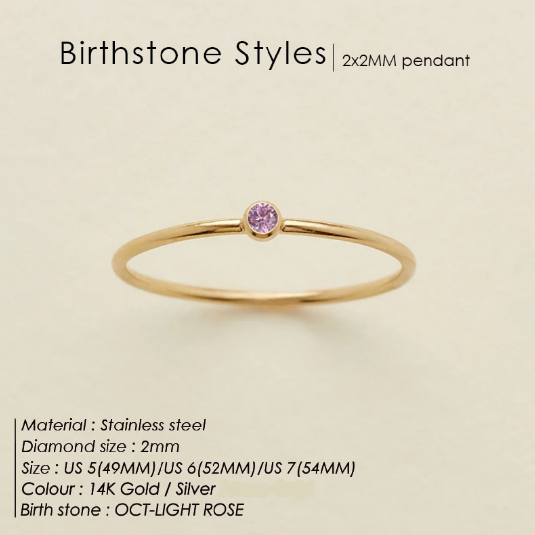 Birthstone Strata Ring - Gold / 5 / October-Light Rose The Namely Mine thenamelymine