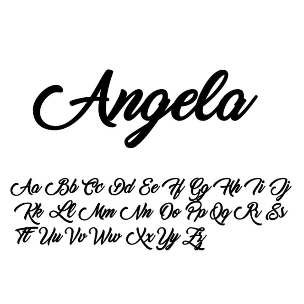 Double Name Ring - Silver Steel / Angela Cursive The Namely Mine thenamelymine