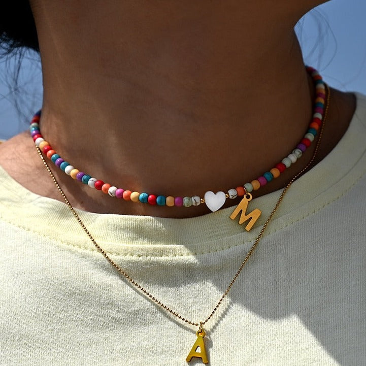 Abundance Beaded Initial Necklace - Soft Color Edition - The Namely Mine thenamelymine