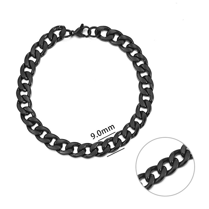 First Class Cuban Link Bracelet - 9mm Black / 7.09 inch 18cm The Namely Mine thenamelymine