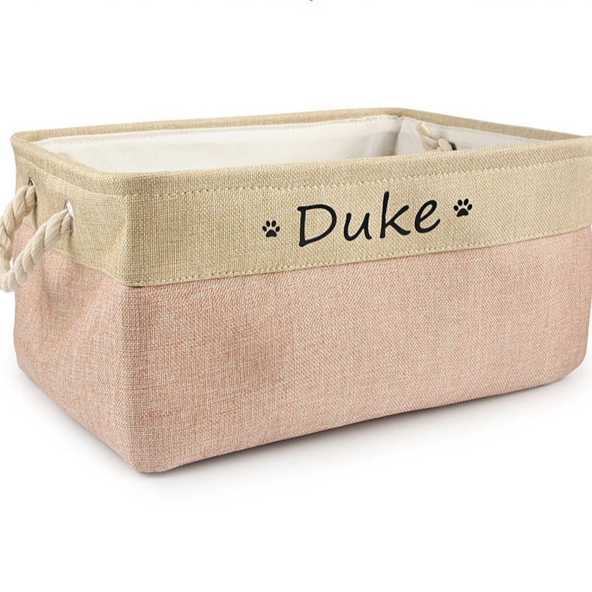 Custom Name Pet Storage Basket - Pink / Small (12.2 x 8.3 x 4.7 inches) The Namely Mine thenamelymine