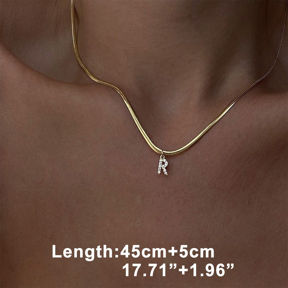 Tiny Spark Initial Necklace - Snake Chain / A The Namely Mine thenamelymine